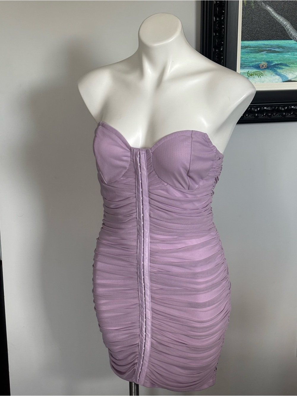 PrettyLittleThing Lavender Strapless Ruched Bodycon Dress